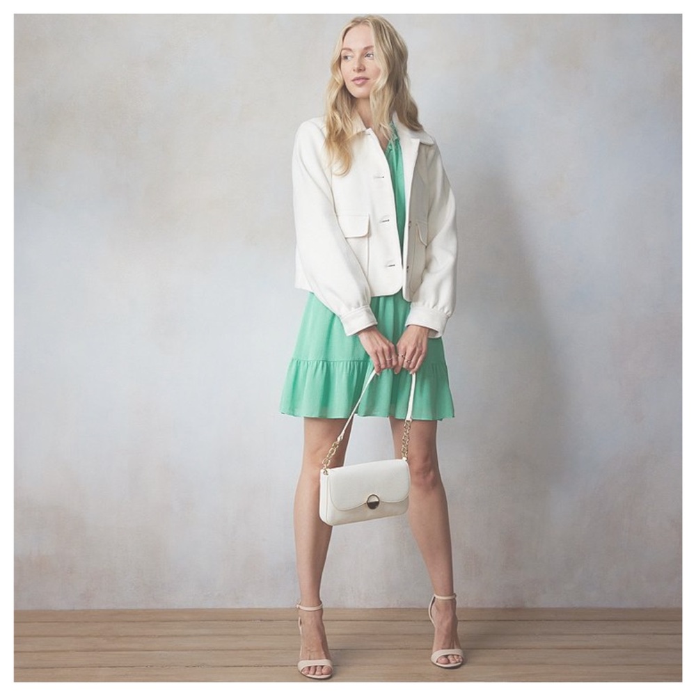LC Lauren Conrad Ruffle NeckButton Front Mini Dress Mint Green (“Adel Blue”) XS
